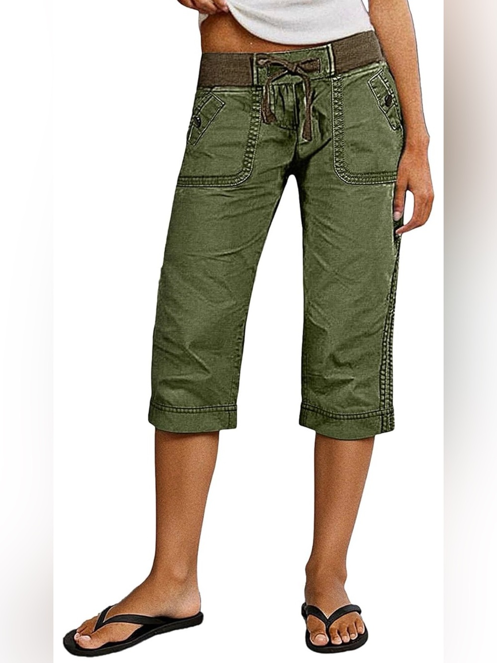 Flamingals Straight Leg High Waist Capri Drawstring Pants S PS3-21